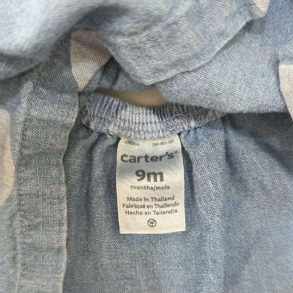 Carter's Baby Girls Blue Denim White Polka Dot Empire Waist Dress Size 9M Summer